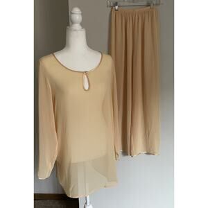 Vintage Victorias Secret Sheer Pajama Set 90s Y2K Chiffon Satin Trim Keyhole